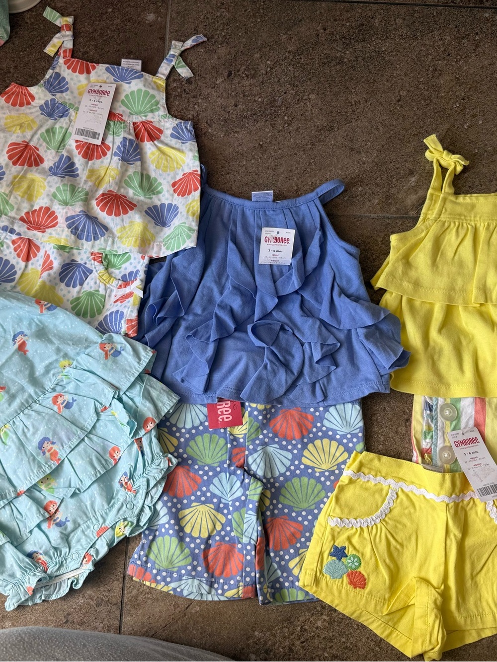Gymboree Girls Multicolor Shell Print Tops, Shorts Set, & Dress